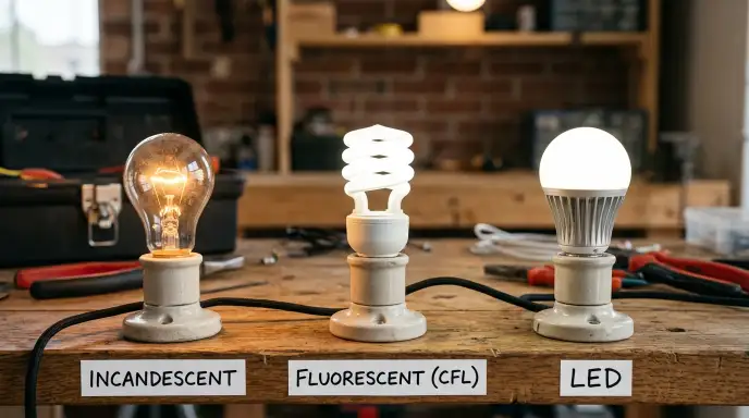 Comparison of LED, fluorescent, and incandescent grow light bulbs for houseplants.