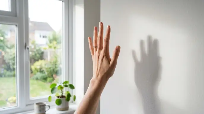 Hand shadow test for bright indirect light showing a hand casting a soft, blurry shadow on paper.