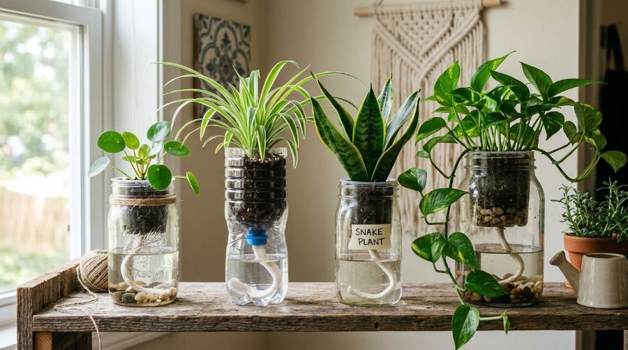 Best self-watering pots 2026 comparison showing the water reservoir and wicking system.
