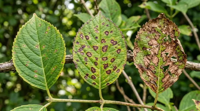 Close-up of a houseplant leaf with brown spots and yellow halos, showing signs of fungal or bacterial leaf disease.