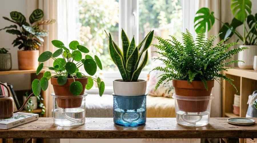 Best self-watering pots 2026 comparison showing the water reservoir and wicking system.
