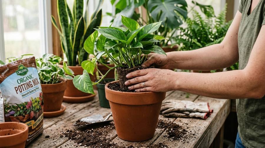 repot a houseplant without killing it
