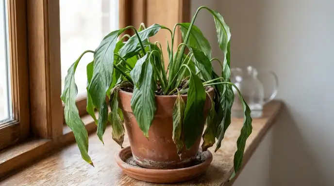 Why is my houseplant dying?
Wilting houseplant with drooping leaves from overwatering or underwatering
