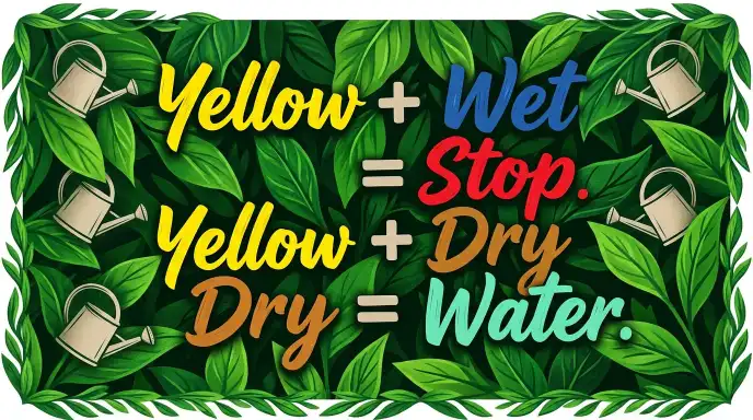 Golden rule of watering for houseplants: Yellow plus Wet equals Stop, Yellow plus Dry equals Water
