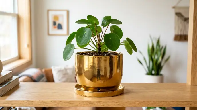Ceramicfor 6 inch ceramic planter with modern gold finish and drainage saucer