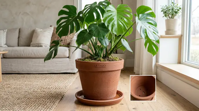 LE TAUCI 12 inch unglazed ceramic planter for large floor plants with detachable saucer